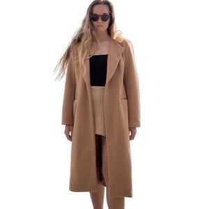 Boohoo Camel Long Coat Medium Tailored Wool Look Overcoat Minimalist Chic